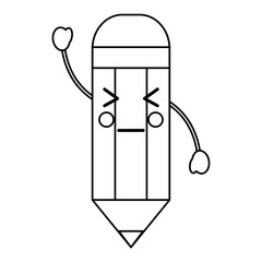 pencil angry school supplies  es kawaii icon image vector illustration design  black line 