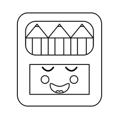 happy colored pencils box school supplies  es kawaii icon image vector illustration design  black line 