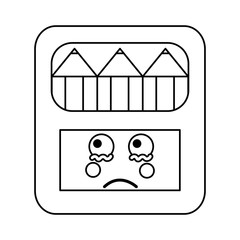 sad colored pencils box school supplies  es kawaii icon image vector illustration design  black line 