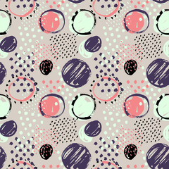 Abstract seamless hand drawn pattern. Modern grunge texture. Colorful graphic pen-brush painted background. Texture with strokes, circles and dots.