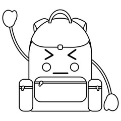 angry backpack school supplies kawaii icon image vector illustration design black line