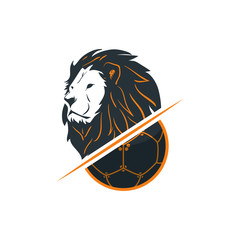 Soccer Football Logo Template. Modern Sport Ball Emblem with Half Lion Head Design on a Light Background