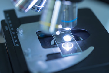 Close up of microscope at the blood laboratory	