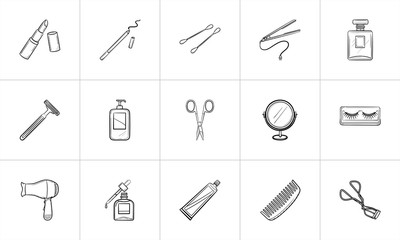 Beauty accessories sketch icon set for web, mobile and infographics. Hand drawn Beauty accessories vector icon set isolated on white background.