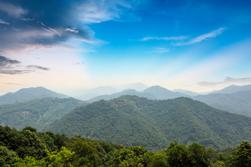 Obraz premium mountain valley fog and clouds landscape at sunset,china