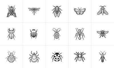 Insects sketch icon set for web, mobile and infographics. Hand drawn Insects vector icon set isolated on white background. © Visual Generation