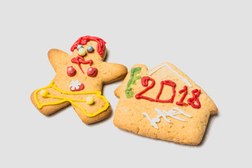Yellow handmade biscuits on white background