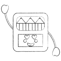 colored pencils box  heart eyes school supplies kawaii icon image vector illustration design  black sketch line