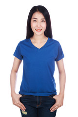 Obraz premium woman in t-shirt isolated on white background