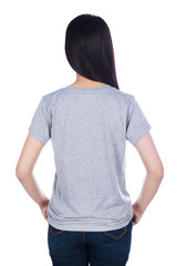 woman in t-shirt isolated on white background