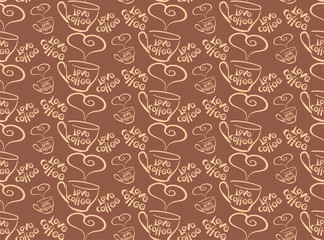 Cup of coffee with the inscription love coffee seamless pattern