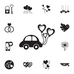 car with balls of heart icon. Set of Valentine's Day elements icon. Photo camera quality graphic design collection icons for websites, web design, mobile app