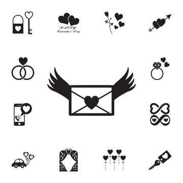 love letter with wings icon. Set of Valentine's Day elements icon. Photo camera quality graphic design collection icons for websites, web design, mobile app