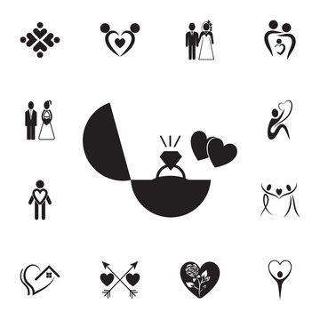 engagement ring and hearts icon. Set of Valentine's Day elements icon. Photo camera quality graphic design collection icons for websites, web design, mobile app
