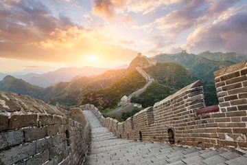 Papier peint photo autocollant rond Mur chinois Grande Muraille de Chine à la section Jinshanling,paysage au coucher du soleil