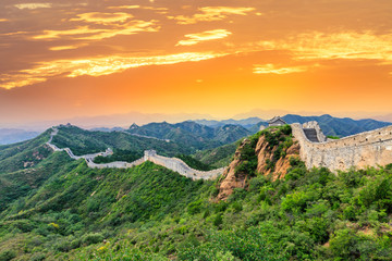 Great Wall of China at the jinshanling section,sunset landscape panoramic view