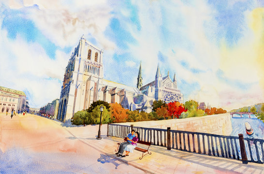 Street view, Notre Dame, famous in Paris France.
