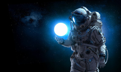Fototapeta premium Spaceman and his mission. Mixed media