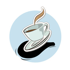 Cup of coffee vector illustration, sticker.