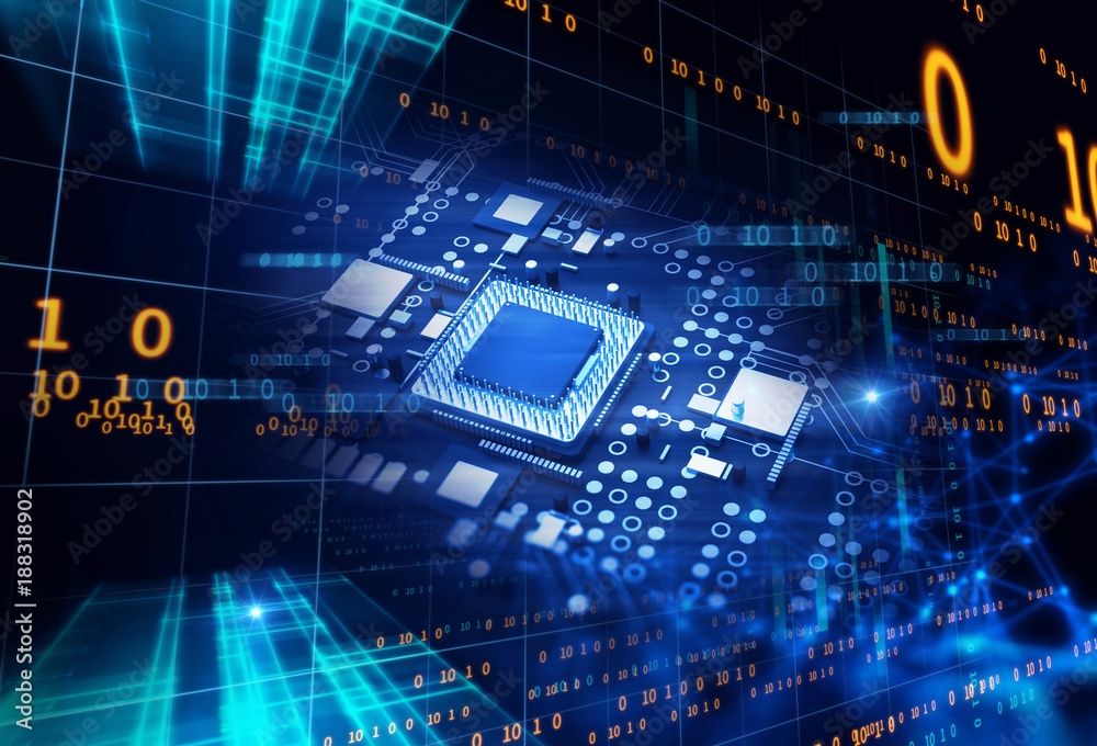Poster 3d rendering of futuristic blue circuit board