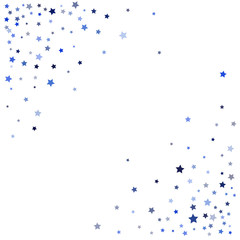 Blue Stars Confetti, Minimal Sparkling Vector Background. Premium Christmas Magic Glitter, Lights. Falling Blue Stars Confetti for Ads, Posters, Gift Cards Pattern. New Year Festival Garland Firework
