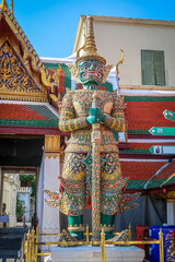 Giant statue in Wat Phra Kaew, Grand Palace in Bangkok Thailand