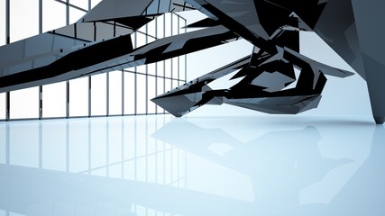 Abstract white and black interior  with window. 3D illustration and rendering.