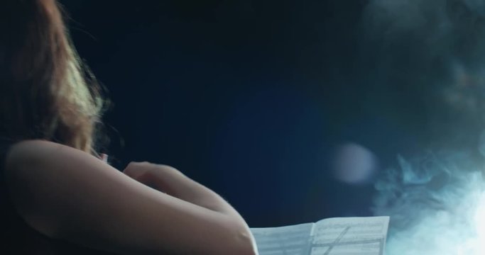 beautiful young girl playing the violin during the concert