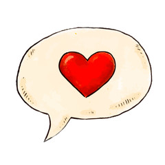 Red heart in a speech bubble. Romantic design elements for Valentines day. Vector illustration.