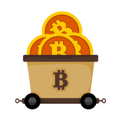 Bitcoin Mining Railroad Cart Train Vector Illustration Graphic