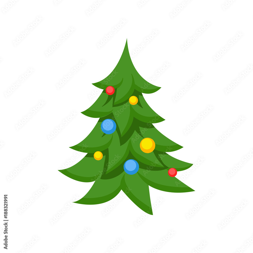 Wall mural decorated christmas tree cartoon vector illustration