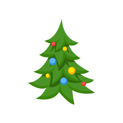 Decorated christmas tree cartoon vector Illustration