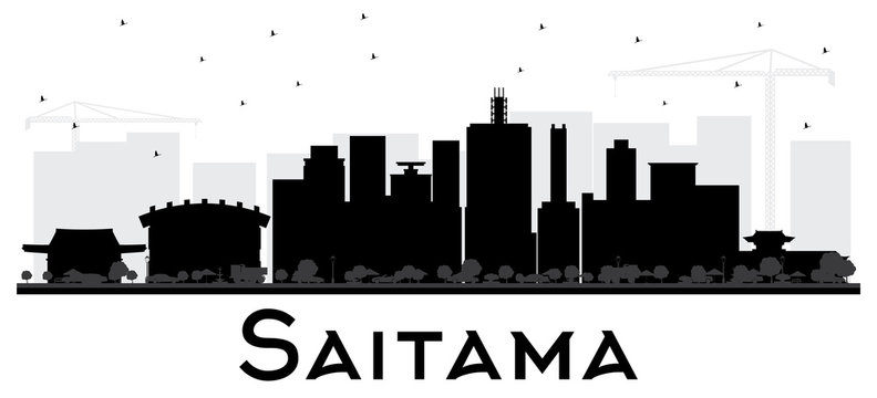 Saitama Japan City Skyline Black and White Silhouette.