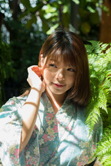 Fototapeta premium Lifestyle series: Asian woman in yukata, casual summer kimono