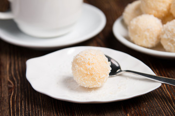 Appetizing coconut balls Lada. Vegetarian cuisine
