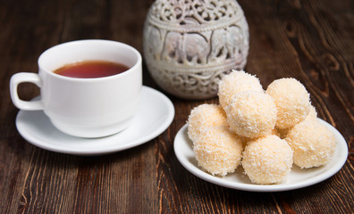 Appetizing coconut balls Lada. Vegetarian cuisine