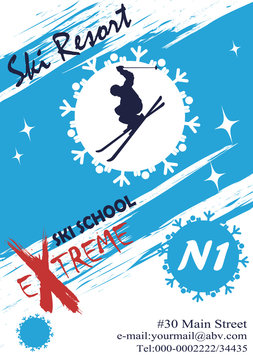 Poster for ski school.Winter resort