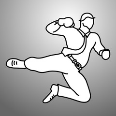 businessman fighting with boxing gloves vector illustration doodle sketch hand drawn with black lines isolated on gray background. Business concept.