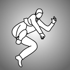 Fototapeta na wymiar businessman jumping to kick vector illustration doodle sketch hand drawn with black lines isolated on gray background. business concept.