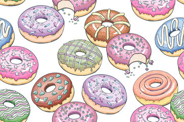 Seamless pattern with donuts.