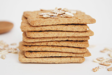 Top View of Multigrain Healthy fitness Cookie Isolated on White. close up. Natural Diet Snack.