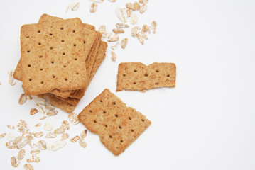 Conceptual Image of Healthy Breakfast Food. Wholegrain Biscuits, on white background.