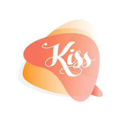 Colorful transparent speech bubble with word Kiss . Lovely and romantic message. Isolated vector design for mobile app, online chat or messenger