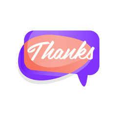 Colored illustration of speech bubble cloud with word Thanks . Sticker showing gratitude and returning kindness. Vector design for mobile chat, online communication