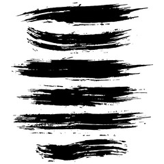 Grunge ink brush strokes set. Freehand black brushes. Handdrawn dry brush black smears. Modern vector illustration.