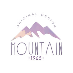 Mountain original design estd 1965 logo, tourism, hiking and outdoor adventures emblem, retro wilderness badge vector Illustration