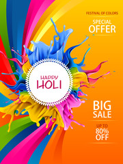 Colorful Happy Hoil Sale Promotion Shopping Advertisement background for festival of colors in India © snapgalleria