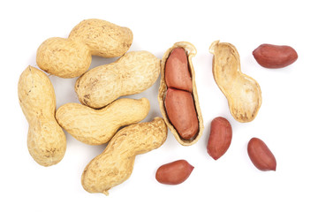 peanuts isolated on white background top view. Flat lay