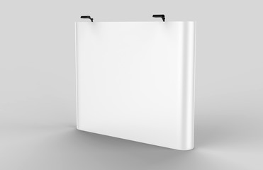 Exhibition Tension Fabric Display Banner Stand Backdrop for trade show advertising stand with LED OR Halogen Light. 3d render illustration.
