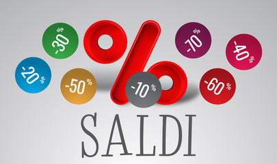 Saldi. Scritta Saldi con sconti.